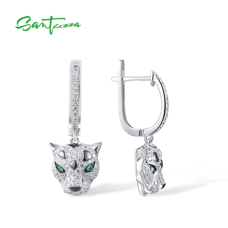 925 Sterling Silver Green Spinel and White CZ Animal Dangling Earrings for Women