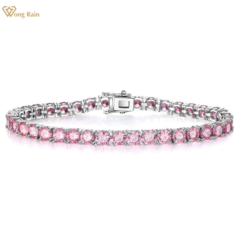 Sterling Silver Lab Pink Sapphire Tennis Bracelet