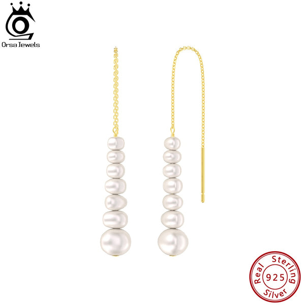 925 Sterling Silver Baroque Pearl Dangle Earrings for Women