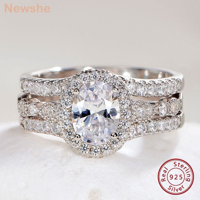 925 Sterling Silver Oval Cubic Zirconia Engagement Ring Set for Women