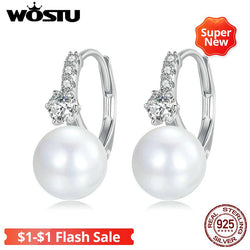 925 Sterling Silver Natural White Pearl Drop Earrings for Women