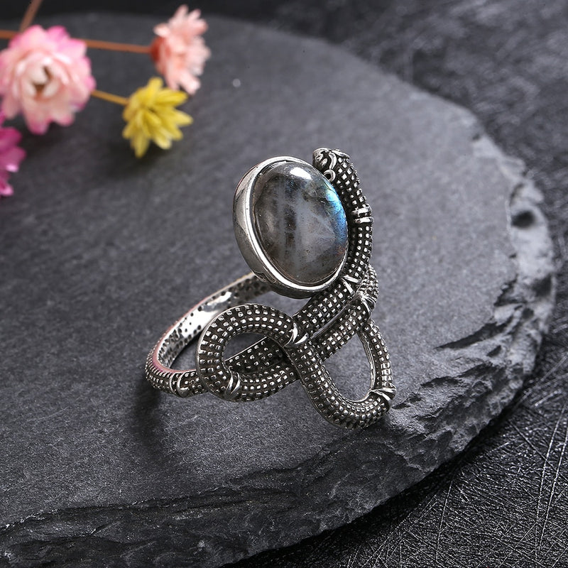 Sterling Silver Charoite Snake Ring for Women