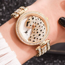 Gold Iced Out Diamond Leopard Print Watch for Women