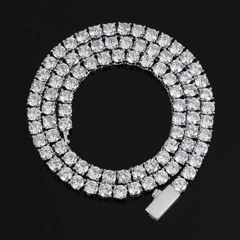 Sterling Silver Zircon Spring Buckle Tennis Chain Necklace for Men