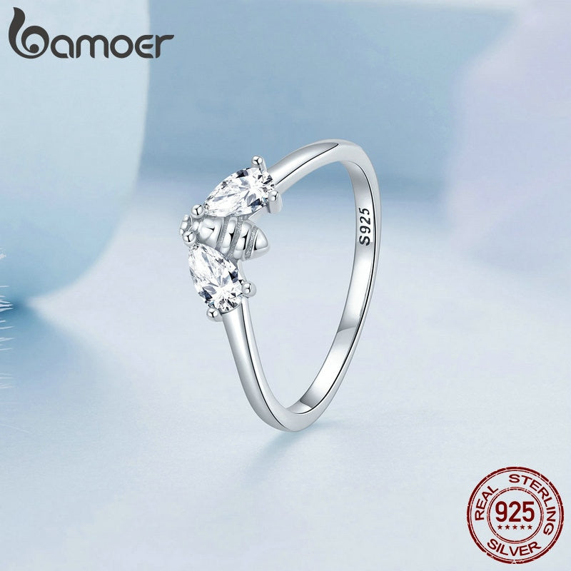 925 Sterling Silver Clear Zircon Little Bee Ring for Women