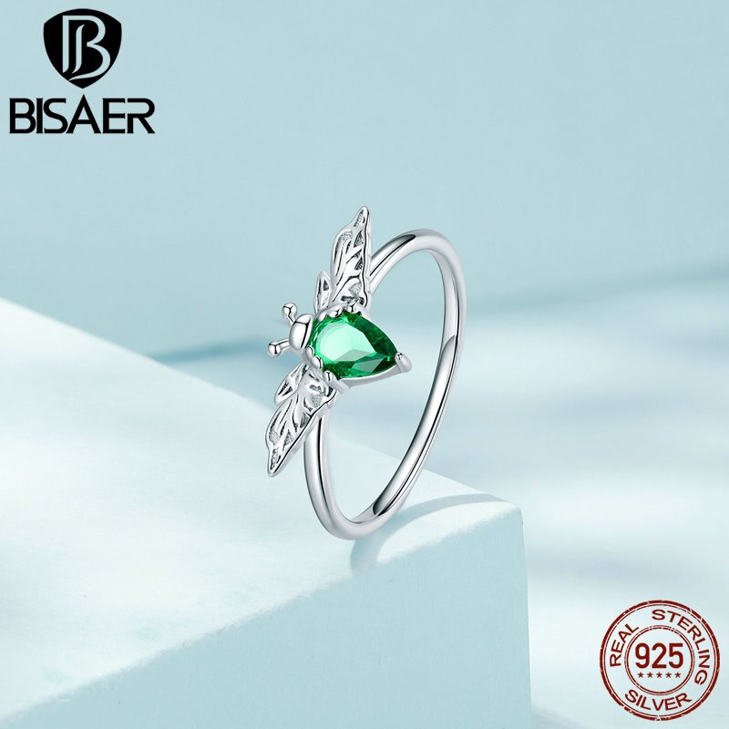 925 Sterling Silver Emerald Zircon Bee Ring for Women