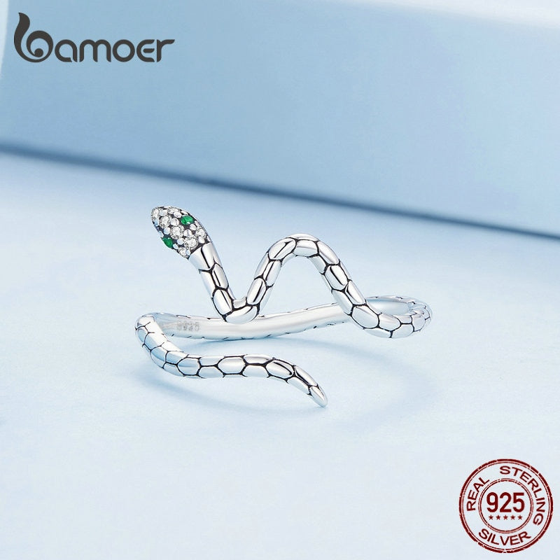 Sterling Silver Green Zircon Snake Opening Ring for Women