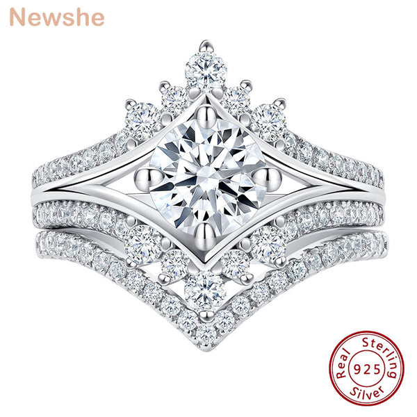 925 Sterling Silver Crown Shape Engagement Ring Set with AA CZ for Women