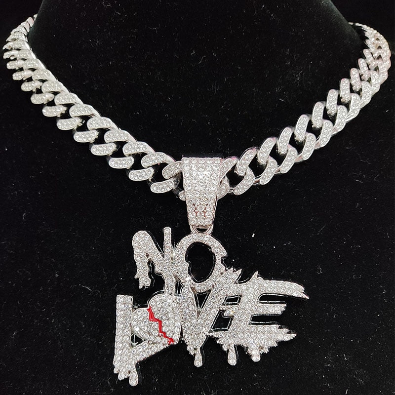 Stainless Steel Iced Out Rhinestone HeartBroke Cuban Chain Necklace for Men and Women