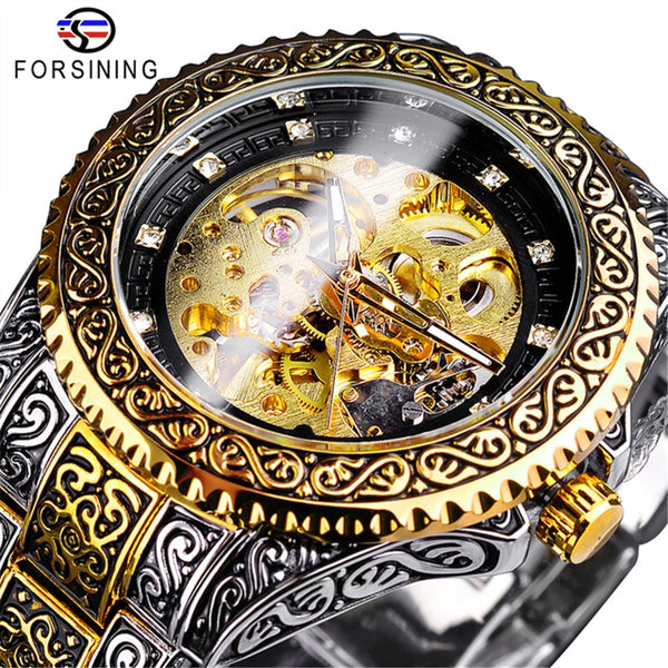 Stainless Steel Diamond Automatic Mechanical Watch for Men