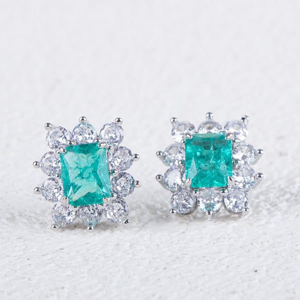 Sterling Silver Paraiba Gemstone Rectangle Earrings for Women