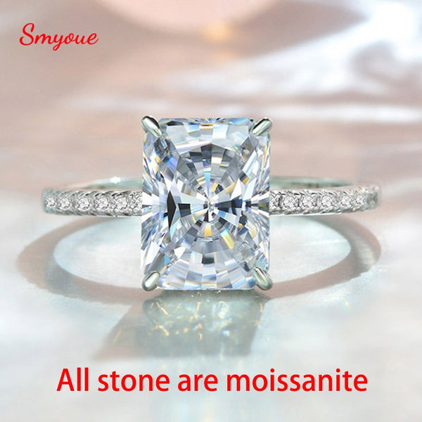 S925 Sterling Silver 4ct Radiant Cut Moissanite Solitaire Ring for Women