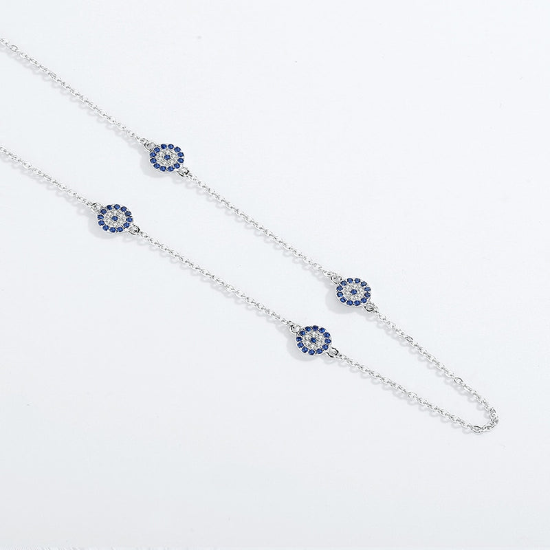 Sterling Silver Blue Zircon Evil Eye Necklace and Earrings Set for Women