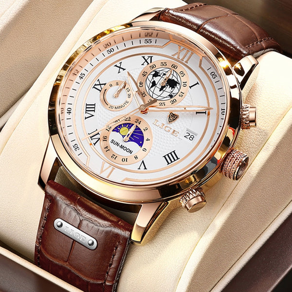 Leather Big Dial Chronograph Watch for Men