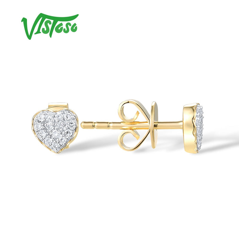 14K Yellow Gold Natural Diamond Heart Stud Earrings for Women