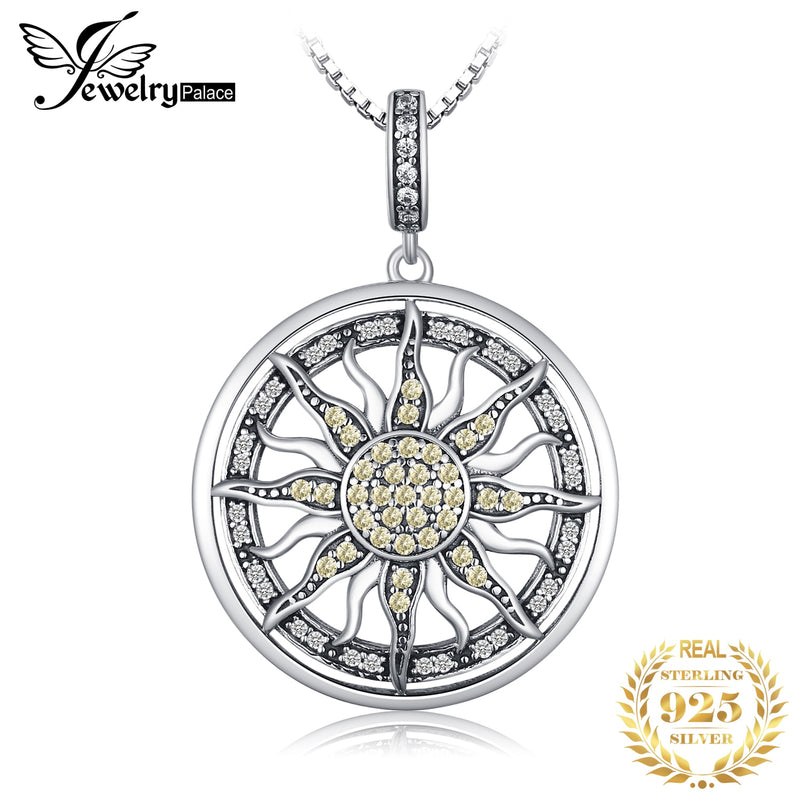 925 Sterling Silver Cubic Zirconia Sun Pendant Necklace for Women