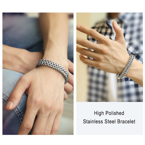 Stainless Steel Oxidized Foxtail and Cuban Chain Bracelets for Men