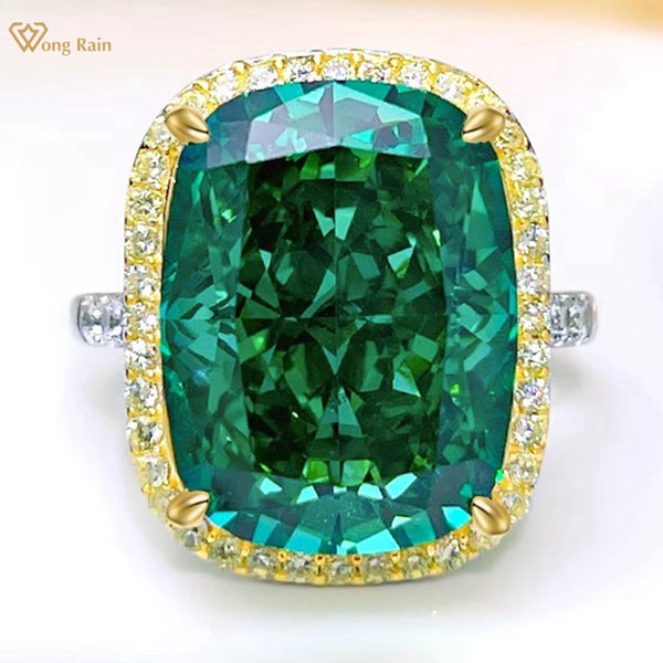 Wong Rain Vintage 925 Sterling Silver Crushed Ice Cut 14 CT Emerald Citrine Gemstone Fine Ring for Women Engagement Jewelry