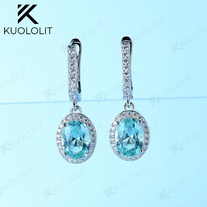 925 Sterling Silver Bluish Green Emerald Oval Gemstone Clip Earrings for Women