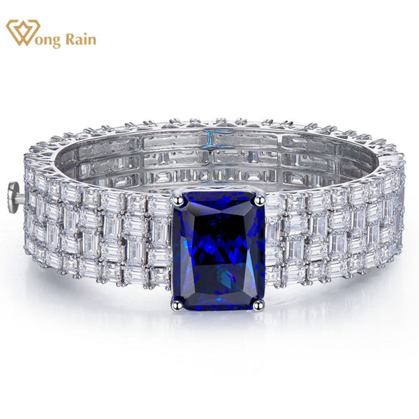 Wong Rain Luxury 18K White Gold Plated 11*15MM Sapphire Ruby Emerald Bracelet 925 Sterling Silver Fine Jewelry Drop Shipping