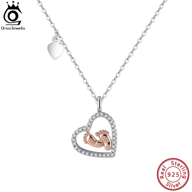 Sterling Silver Baby Feet Pendant Necklace for Women