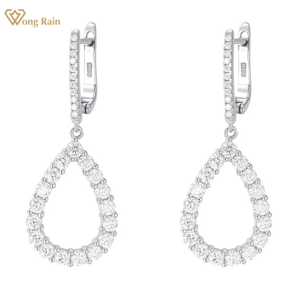 Wong Rain 925 Sterling Silver VVS1 3EX Sparkling Real Moissanite Full Diamonds Fine Water Drop Dangle Earrings Jewelry Gift