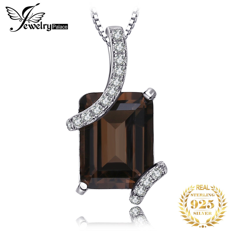 925 Sterling Silver Emerald Cut Smoky Quartz Pendant Necklace for Woman