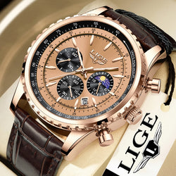 Stainless Steel Leather Quartz Chronograph Watch for Men