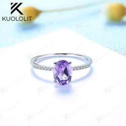 925 Sterling Silver Natural Amethyst Oval Gemstone Rings for Women