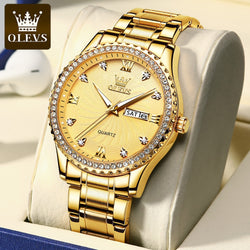 Stainless Steel Diamonds Quartz Luminous Date Week Wrist Watch for Men