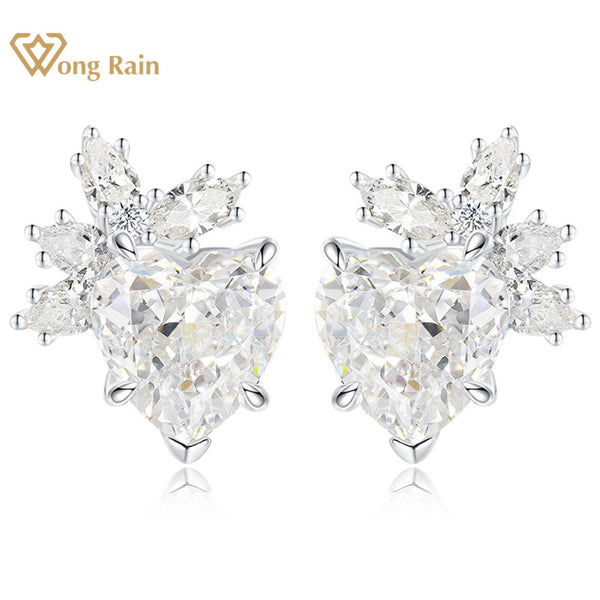 Wong Rain 925 Sterling Silver Crushed Ice Cut Heart Lab Sapphire Gemstone Ear Srud Earrings Wedding Party Gift Jewelry Wholesale
