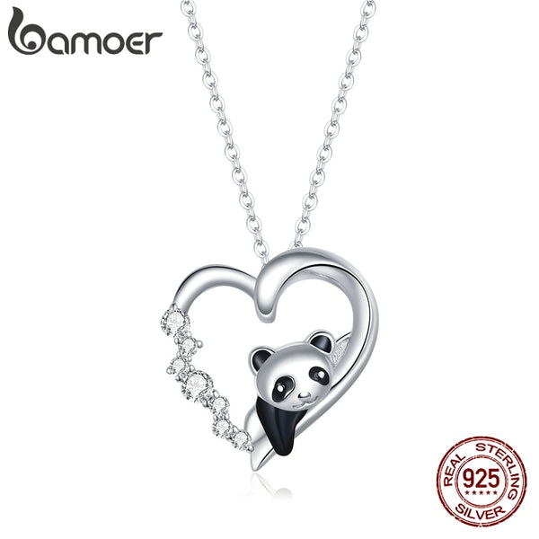 925 Sterling Silver Enamel Crystal Panda Charm Necklace for Women