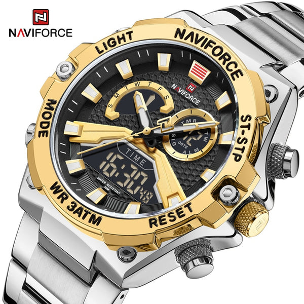 Stainless Steel Luminous Dual Display Watch for Men