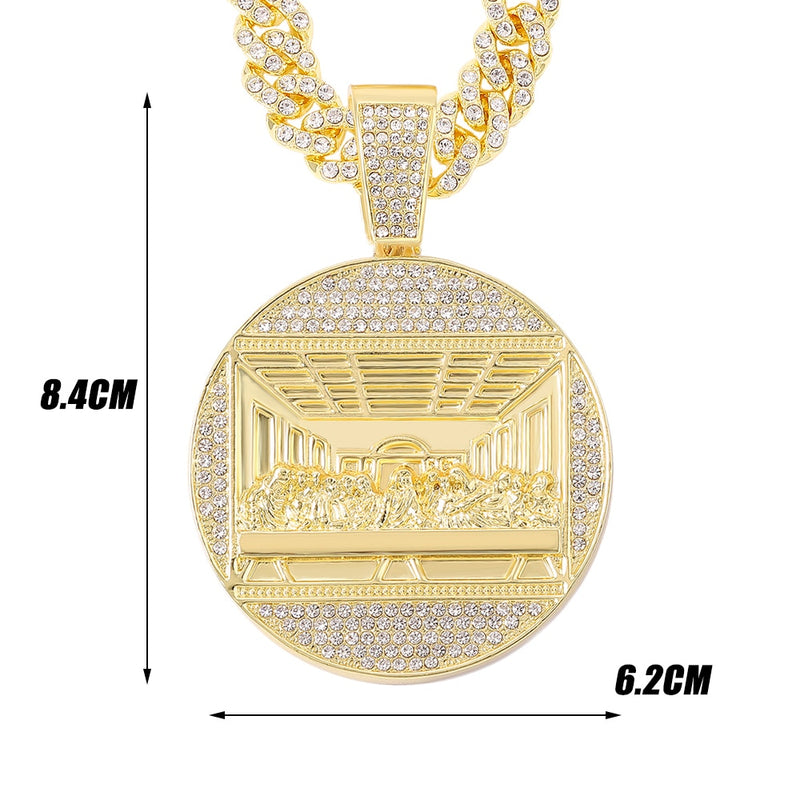 14K Gold Iced Out Full Drilling Last Supper Pendant Necklace for Men