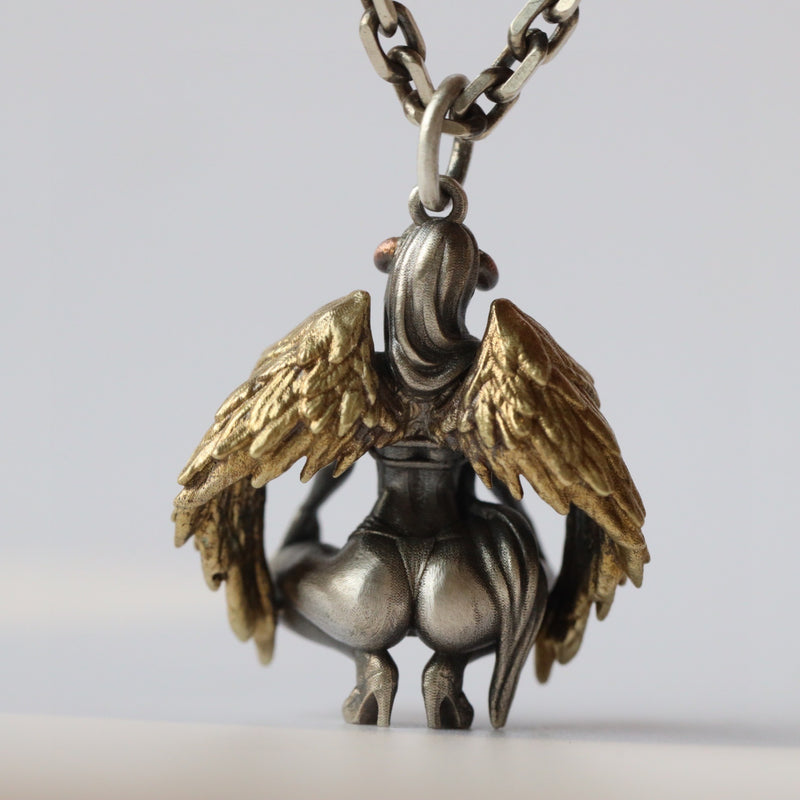 S925 Silver Devil Angel Pendant Necklace, Punk, Couples.