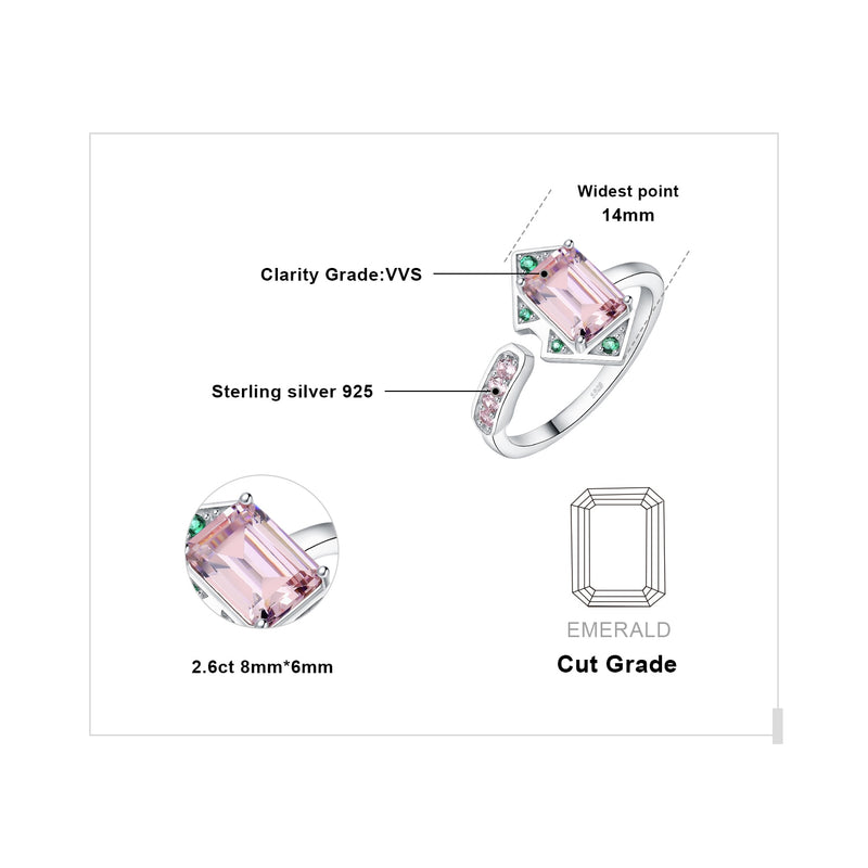 925 Sterling Silver 2.8ct Pink Gemstone Geometric Cocktail Ring for Woman