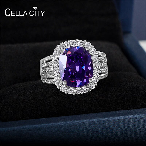 Sterling Silver Amethyst Ring with 5A Zircon for Women