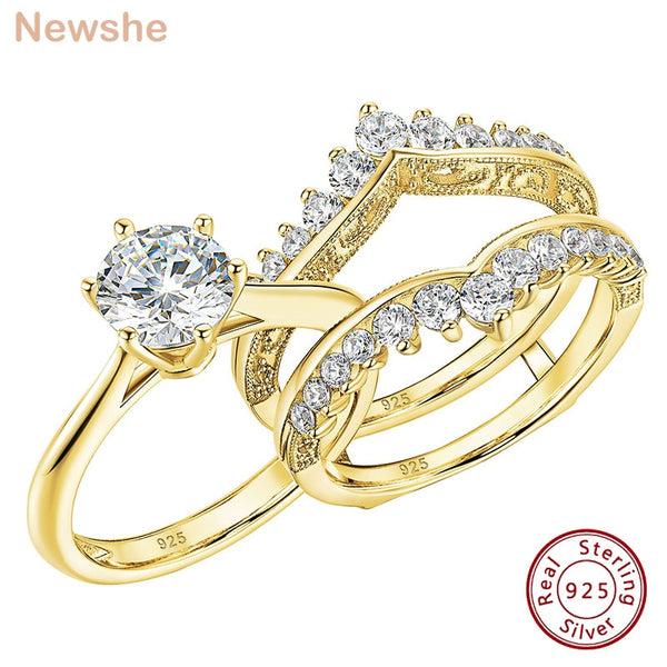 Yellow Gold 2 Carat Cubic Zirconia Bridal Ring Set for Women