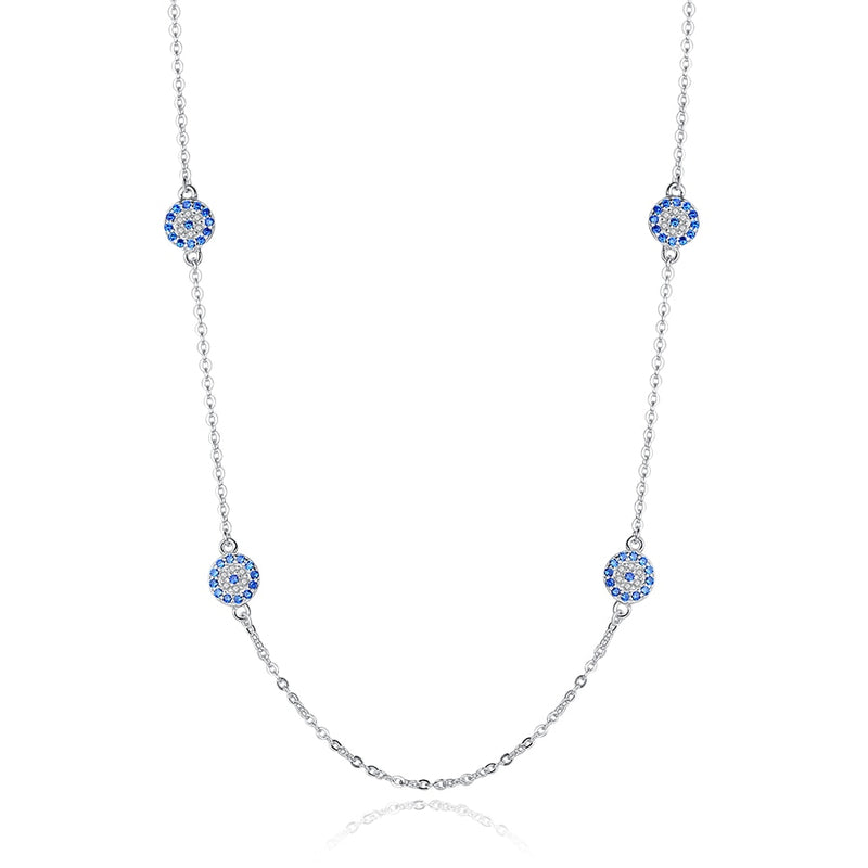 Sterling Silver Blue Zircon Evil Eye Necklace and Earrings Set for Women