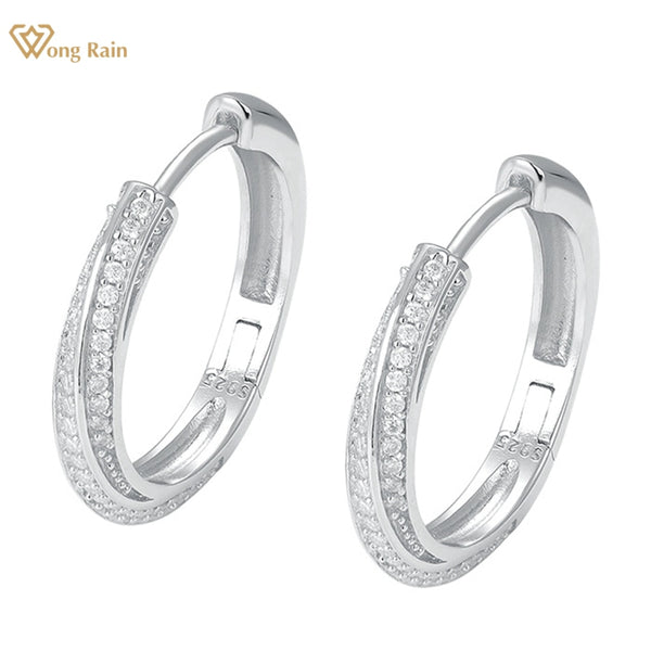 Wong Rain Plated 925 Sterling Silver VVS1 3EX Sparkling Real Moissanite Full Diamonds Fine Hoop Earrings Jewelry Gifts