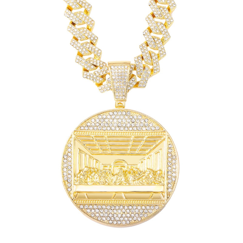 14K Gold Iced Out Full Drilling Last Supper Pendant Necklace for Men