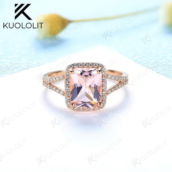 Kuololit Morganite Rose Gold Rings for Women Solid 925 Sterling Silver Gemstone Fine Jewelry for Wedding Engagement Party Gift