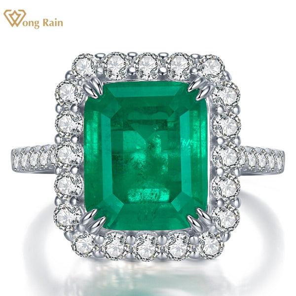 Wong Rain 925 Sterling Silver Emerald Cut 10*12 MM Emerald High Carbon Diamond Gemstone Engagement Rings Fine Jewelry Wholesale
