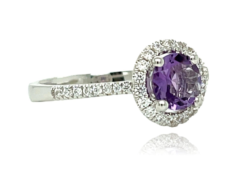 AMETHYST ROUND HALO RING IN 925 STERLING SILVER