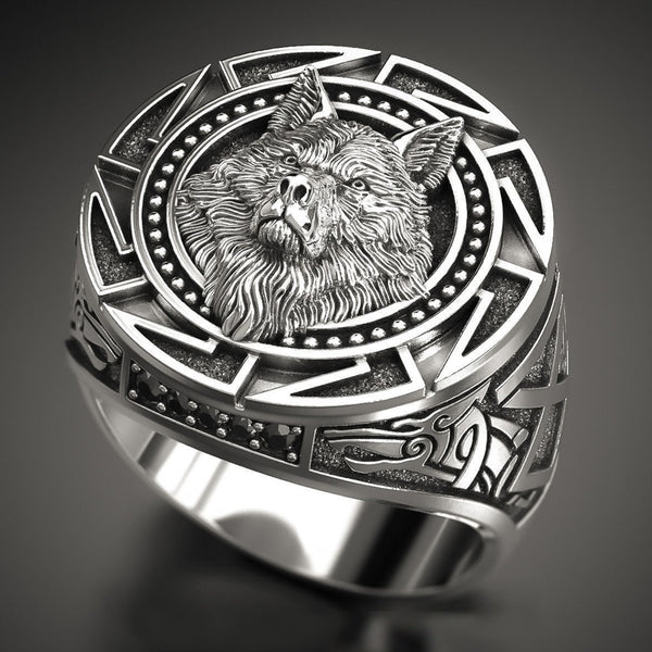 Silver Wolf Carved Rings for Men