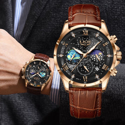 Stainless Steel Leather Waterproof Luminous Watch for Men