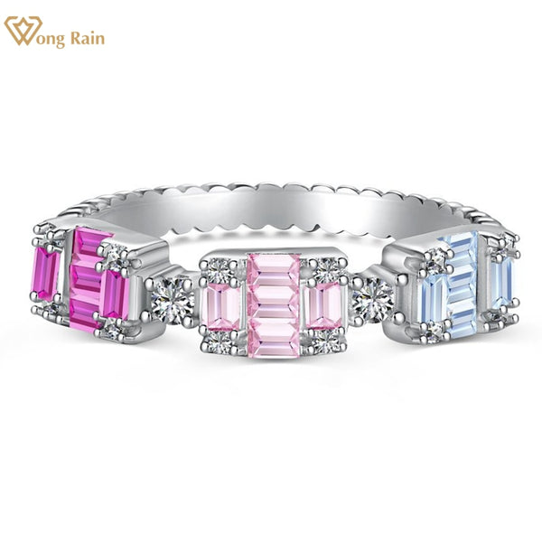 Wong Rain 925 Sterling Silver Colorful Lab Sapphire Gemstone Fashion Ring for Women Band Jewelry Wedding Gifts Wholesale