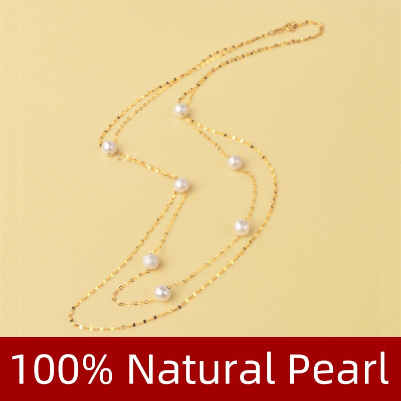 Real 18K Gold Natural Pearl Pendant Necklace for Women