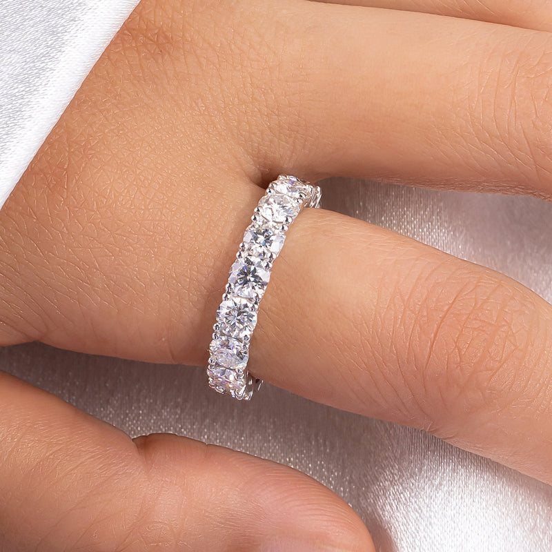 925 Sterling Silver Eternity Band Ring, 4mm Moissanite, for Women.