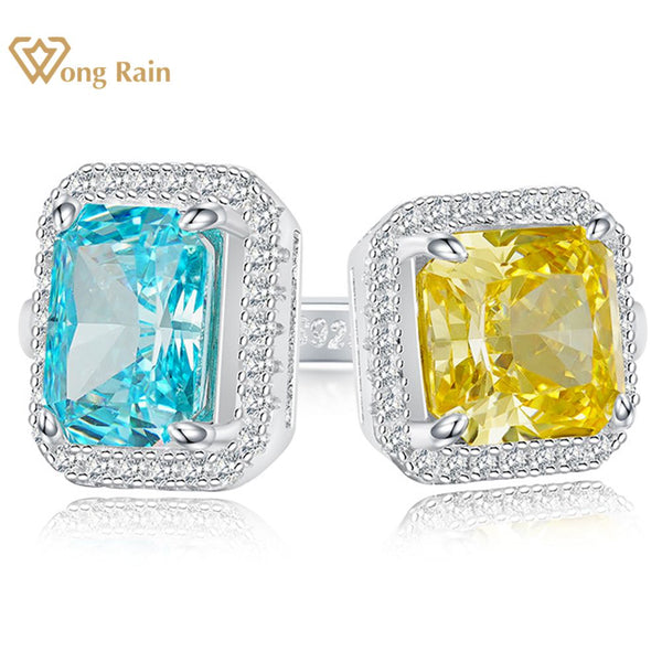 Wong Rain 925 Sterling Silver Crushed Ice Cut Lab Sapphire Citrine High Carbon Diamonds Gemstone Fine Jewelry Ring Wholesale